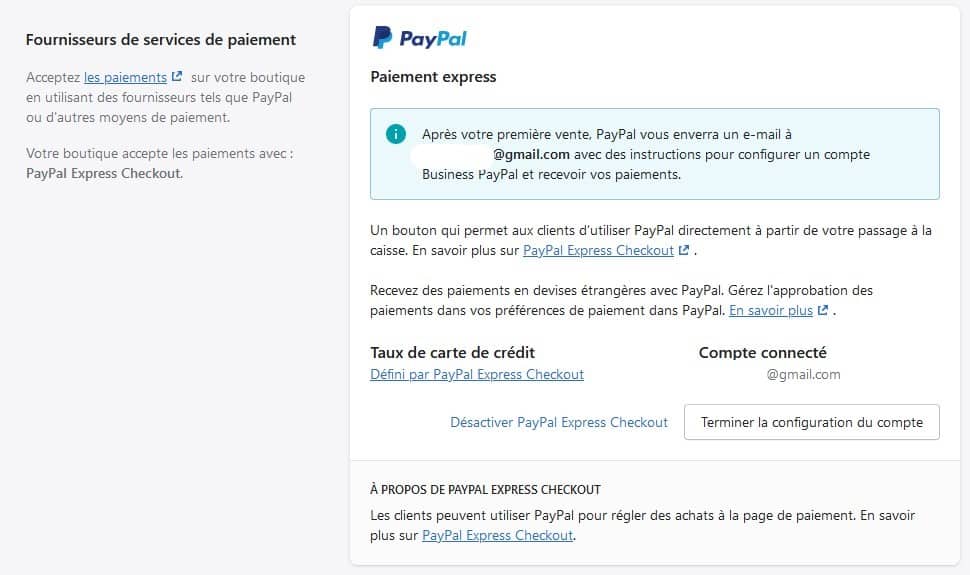 Drop Servicing avec Shopify - configuration Paypal