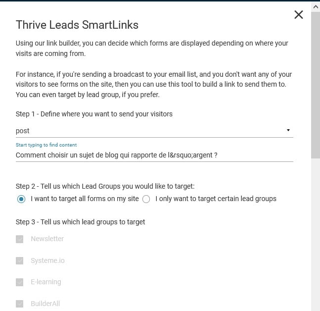Thrive Leads - Utiliser Smartlinks pour décider quels formulaires sont affichés en fonction de la provenance de vos visiteurs. 